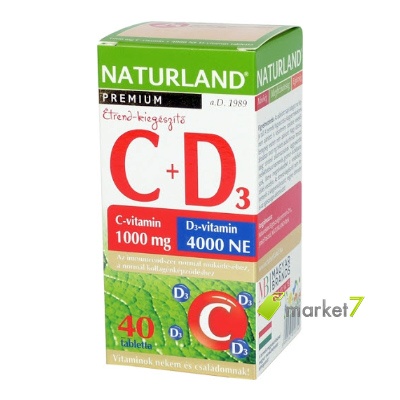 Naturland 1000mg c-vitamin+4000ne d-vitamin tabletta 40 db