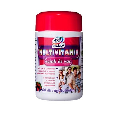 1X1 VITADAY MULTIVITAMIN+CINK+VAS RÁGÓTABLETTA, 60 db 