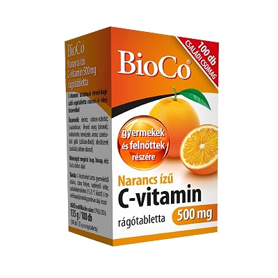 BIOCO C-VITAMIN RÁGÓTABLETTA 500MG NARANCSÍZŰ, 100 db