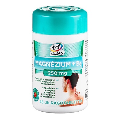 1X1 VITADAY MAGNÉZIUM+B6 250MG RÁGÓTABLETTA EPRES, 45 db